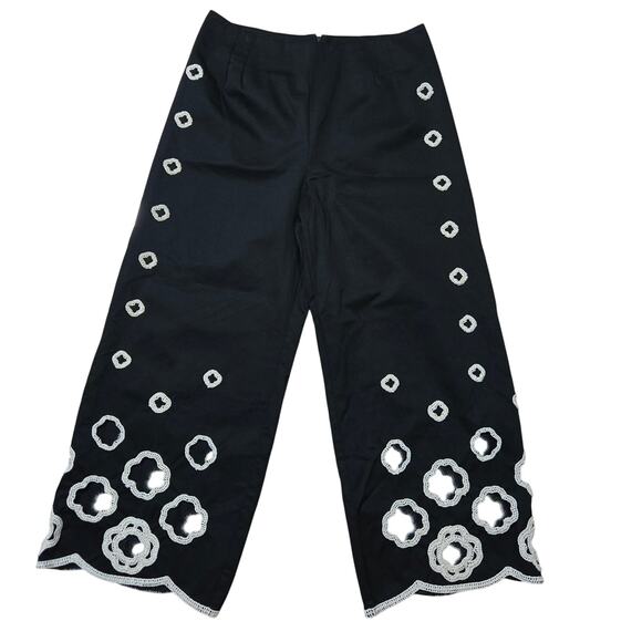 Commense Black Wide Embroidered/Eyelet Pants - Picture 1 of 12